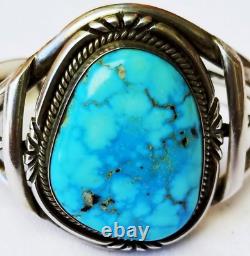 Unsigned Vintage Turquoise Bracelet Navajo Sterling Silver Cuff Bracelet 49grams