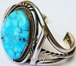 Unsigned Vintage Turquoise Bracelet Navajo Sterling Silver Cuff Bracelet 49grams