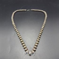 VINTAGE 28 Long HAND STAMPED Sterling Silver NAVAJO PEARLS NECKLACE 133.8g