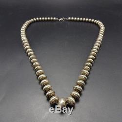 VINTAGE 28 Long HAND STAMPED Sterling Silver NAVAJO PEARLS NECKLACE 133.8g