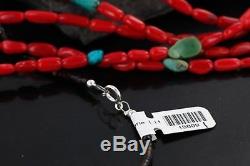 VINTAGE $500Tag 5 Strand Navajo Silver Turquoise Coral Native American Necklace