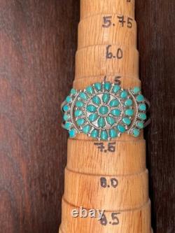 VINTAGE HOMER VACIT ZUNI CLUSTER STERLINGSILVER TURQUOISE CUFFBRACELET 7-7.5 28g