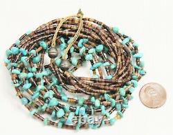 VINTAGE Jewelry NATIVE AMERICAN MULTI STRAND TURQUOISE NUGGET & HEISHI NECKLACE