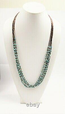 VINTAGE Jewelry NATIVE AMERICAN MULTI STRAND TURQUOISE NUGGET & HEISHI NECKLACE