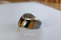 VINTAGE ML INLAY NATIVE AMERICAN STERLING SILVER 925 RING Opal Jet Stone SZ 6.5