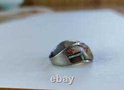 VINTAGE ML INLAY NATIVE AMERICAN STERLING SILVER 925 RING Opal Jet Stone SZ 6.5