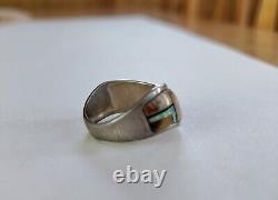 VINTAGE ML INLAY NATIVE AMERICAN STERLING SILVER 925 RING Opal Jet Stone SZ 6.5