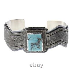 VINTAGE NATIVE AMERICAN CUFF BRACELET MARK YAZZIE TURQUOISE on SILVER HALLMARKED