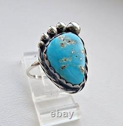 VINTAGE NAVAJO 925 STERLING SILVER 17x13 mm. TURQUOISE RING. SIZE 9.25