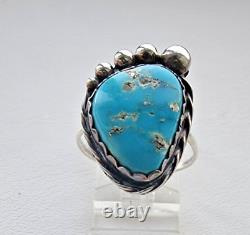 VINTAGE NAVAJO 925 STERLING SILVER 17x13 mm. TURQUOISE RING. SIZE 9.25