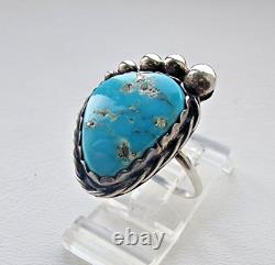 VINTAGE NAVAJO 925 STERLING SILVER 17x13 mm. TURQUOISE RING. SIZE 9.25