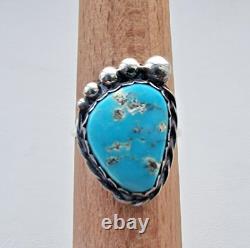 VINTAGE NAVAJO 925 STERLING SILVER 17x13 mm. TURQUOISE RING. SIZE 9.25
