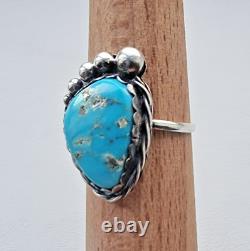 VINTAGE NAVAJO 925 STERLING SILVER 17x13 mm. TURQUOISE RING. SIZE 9.25