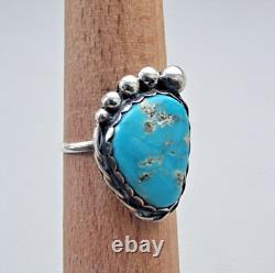 VINTAGE NAVAJO 925 STERLING SILVER 17x13 mm. TURQUOISE RING. SIZE 9.25