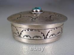 VINTAGE NAVAJO HAND STAMPED STERLING SILVER & TURQUOISE TRINKET BOX signed