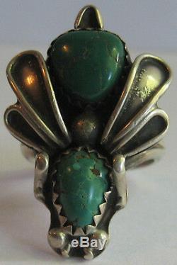VINTAGE NAVAJO INDIAN SILVER CERRILLOS TURQUOISE BUG or FLY RING SIZE 5-1/2