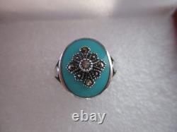 VINTAGE NAVAJO MARY DAYEA TURQUOISE STERLING SILVER RING + CUFF EARRINGS Sz 6.25