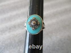 VINTAGE NAVAJO MARY DAYEA TURQUOISE STERLING SILVER RING + CUFF EARRINGS Sz 6.25