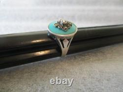 VINTAGE NAVAJO MARY DAYEA TURQUOISE STERLING SILVER RING + CUFF EARRINGS Sz 6.25