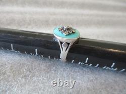 VINTAGE NAVAJO MARY DAYEA TURQUOISE STERLING SILVER RING + CUFF EARRINGS Sz 6.25