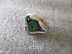 VINTAGE NAVAJO MARY DAYEA TURQUOISE STERLING SILVER RING + CUFF EARRINGS Sz 6.25