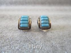 VINTAGE NAVAJO MARY DAYEA TURQUOISE STERLING SILVER RING + CUFF EARRINGS Sz 6.25