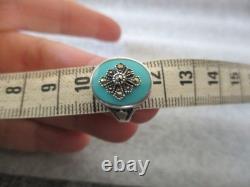 VINTAGE NAVAJO MARY DAYEA TURQUOISE STERLING SILVER RING + CUFF EARRINGS Sz 6.25