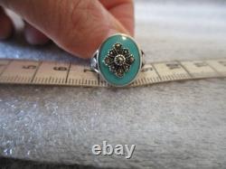 VINTAGE NAVAJO MARY DAYEA TURQUOISE STERLING SILVER RING + CUFF EARRINGS Sz 6.25