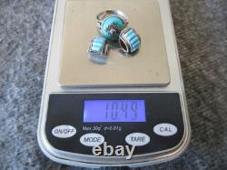 VINTAGE NAVAJO MARY DAYEA TURQUOISE STERLING SILVER RING + CUFF EARRINGS Sz 6.25