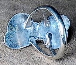 VINTAGE NAVAJO NATIVE AMERICAN STERLING SILVER & 2 FINE TURQUOISE RING sz 7.75