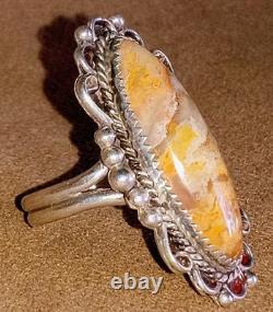 VINTAGE NAVAJO NATIVE AMERICAN STERLING SILVER FINE YELLOW LACE AGATE RING sz8.5