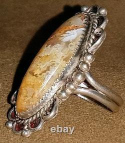 VINTAGE NAVAJO NATIVE AMERICAN STERLING SILVER FINE YELLOW LACE AGATE RING sz8.5