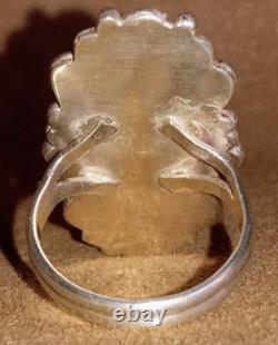 VINTAGE NAVAJO NATIVE AMERICAN STERLING SILVER FINE YELLOW LACE AGATE RING sz8.5