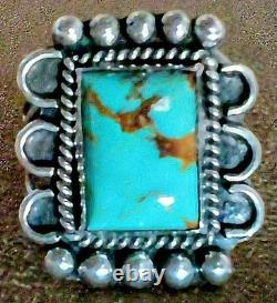 VINTAGE NAVAJO NATIVE AMERICAN STERLING SILVER & KINGMAN TURQUOISE RING sz 8.5