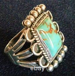 VINTAGE NAVAJO NATIVE AMERICAN STERLING SILVER & KINGMAN TURQUOISE RING sz 8.5