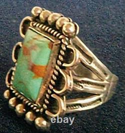 VINTAGE NAVAJO NATIVE AMERICAN STERLING SILVER & KINGMAN TURQUOISE RING sz 8.5