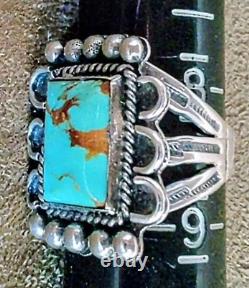 VINTAGE NAVAJO NATIVE AMERICAN STERLING SILVER & KINGMAN TURQUOISE RING sz 8.5