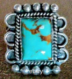 VINTAGE NAVAJO NATIVE AMERICAN STERLING SILVER & KINGMAN TURQUOISE RING sz 8.5
