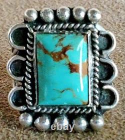 VINTAGE NAVAJO NATIVE AMERICAN STERLING SILVER & KINGMAN TURQUOISE RING sz 8.5