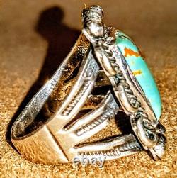 VINTAGE NAVAJO NATIVE AMERICAN STERLING SILVER & KINGMAN TURQUOISE RING sz 8.5