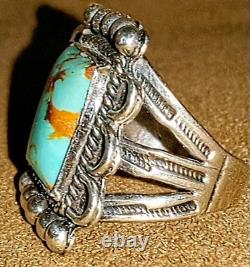 VINTAGE NAVAJO NATIVE AMERICAN STERLING SILVER & KINGMAN TURQUOISE RING sz 8.5