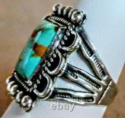 VINTAGE NAVAJO NATIVE AMERICAN STERLING SILVER & KINGMAN TURQUOISE RING sz 8.5