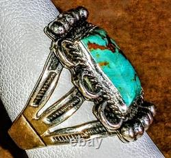 VINTAGE NAVAJO NATIVE AMERICAN STERLING SILVER & KINGMAN TURQUOISE RING sz 8.5