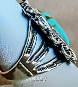 VINTAGE NAVAJO NATIVE AMERICAN STERLING SILVER & KINGMAN TURQUOISE RING sz 8.5