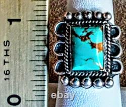 VINTAGE NAVAJO NATIVE AMERICAN STERLING SILVER & KINGMAN TURQUOISE RING sz 8.5