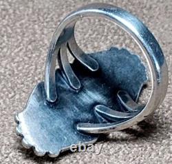 VINTAGE NAVAJO NATIVE AMERICAN STERLING SILVER & PETRIFIED WOOD AGATE RING sz8