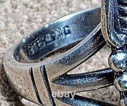 VINTAGE NAVAJO NATIVE AMERICAN STERLING SILVER & PETRIFIED WOOD AGATE RING sz8