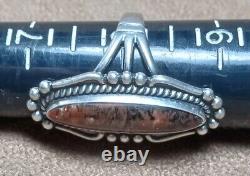 VINTAGE NAVAJO NATIVE AMERICAN STERLING SILVER & PETRIFIED WOOD AGATE RING sz8