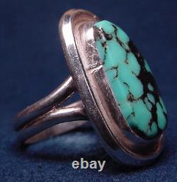 VINTAGE NAVAJO STERLING SILVER & FINE NATURAL NEVADA WEB TURQUOISE RING sz6.75