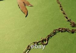VINTAGE NAVAJO Turquoise FEATHER Sterling 925 NECKLACE Paper Clip Chain SIGNED